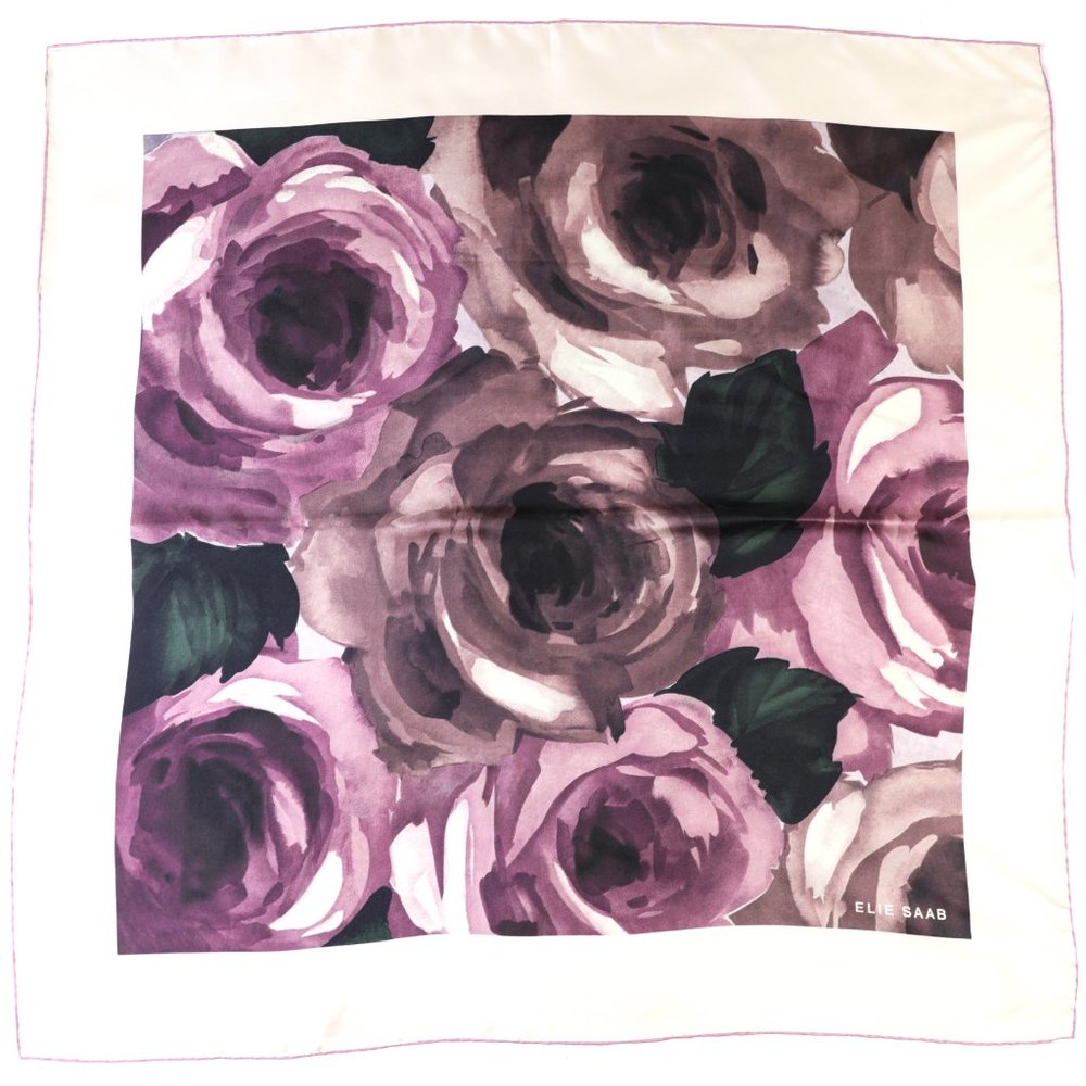 ELIE SAAB 100% Silk Square Scarf 90x90 cm 34x34" Pink Floral